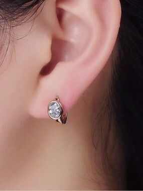 14K Gold Filled Oval CZ Huggies Earrings (8503)